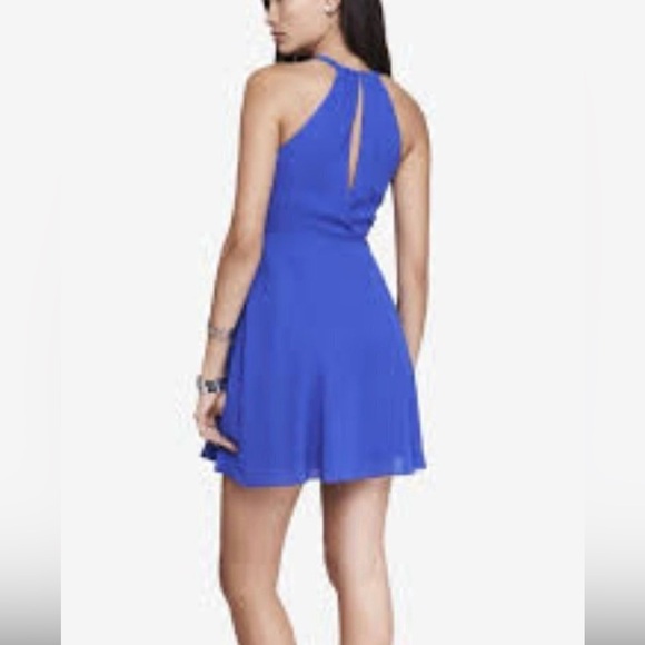 Express High Neck Fit and Flare Dress in Teal - Picture 2 of 9